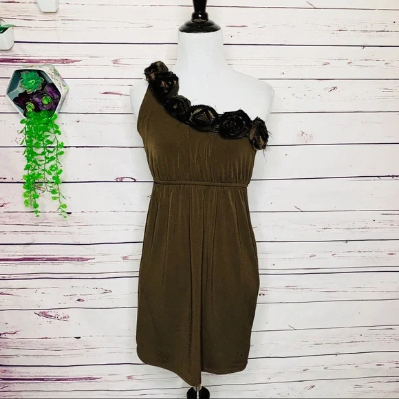 Judith March | Dresses | Judith March Chocolate Brown Rosette One Shoulder  Mini Dress Size Medium | Poshmark